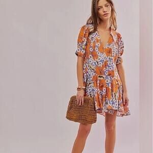 FP Sugar Crush Floral Mini Dress in Lavender & White & Orange Floral Print Small